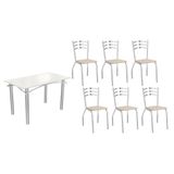 Sala De Jantar Completa Elba Tampo Madeirado C/ Vidro 120cm E 6 Cadeiras Portugal Cromada/off White - Courano Bege - Kappesberg