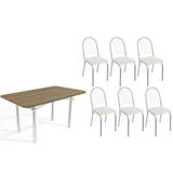 Sala De Jantar Completa Elba C/ Tampo De Madeira 160cm E 6 Cadeiras Noruega Cromada/nogueira - Courano Branco - Kappesberg