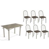 Sala De Jantar Completa Elba Tampo Madeirado C/ Vidro 120cm E 6 Cadeiras Noruega Niquel/freijo Bronze - Courano Marrom - Kappesberg