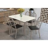 Sala De Jantar Completa Elba Tampo Madeirado C/ Vidro 120cm E 6 Cadeiras Holanda Niquel/off White - Courano Preto - Kappesberg