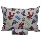Jogo De Cama Portallar Solteiro Malha Mista Estampado Disney Marvel Assemble Avengers Shield 2 Pçs Cinza