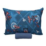 Jogo De Cama Portallar Solteiro Malha 100% Algodão Disney Marvel Capitão América 2 Pçs Azul
