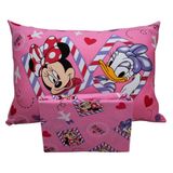 Jogo De Cama Portallar Solteiro Joy Malha Mista Estampado Disney Minnie E Margarida 2 Peças Rosa