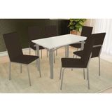 Sala De Jantar Completa Elba Tampo Madeirado C/ Vidro 120cm E 6 Cadeiras Amsterdã Niquel/off White - Courano Marrom - Kappesberg