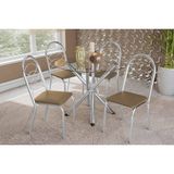 Sala De Jantar Completa Volga C/ Tampo De Vidro 95cm E 4 Cadeiras Holanda Cromada - Courano Capuccino - Kappesberg