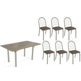 Sala De Jantar Completa Elba Tampo Madeirado C/ Vidro 160cm E 6 Cadeiras Noruega Niquel/freijo Bronze - Courano Marrom - Kappesberg