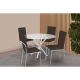 Sala De Jantar Completa Volga C/ Tampo De Vidro 95cm E 4 Cadeiras Amsterdã Cromada - Courano Marrom - Kappesberg