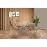 Sala De Jantar Completa Volga C/ Tampo De Vidro 90cm E 4 Cadeiras Lisboa Niquel - Courano Capuccino - Kappesberg