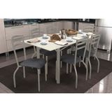 Sala De Jantar Completa Elba Tampo Madeirado C/ Vidro 160cm E 6 Cadeiras Portugal Niquel/off White - Courano Preto - Kappesberg