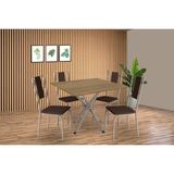 Sala De Jantar Completa Volga C/ Tampo De Madeira 90cm E 4 Cadeiras Lisboa Niquel/nogueira - Marrom - Kappesberg