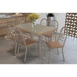 Sala De Jantar Completa Elba Tampo Madeirado C/ Vidro 120cm E 6 Cadeiras Holanda Niquel/freijo Bronze - Courano Capuccino - Kappesberg