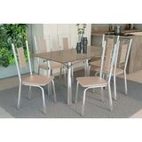 Sala De Jantar Completa Elba Tampo Madeirado C/ Vidro 160cm E 6 Cadeiras Florença Cromada/freijo Bronze - Courano Bege - Kappesberg