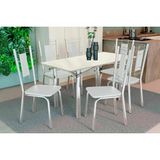Sala De Jantar Completa Elba Tampo Madeirado C/ Vidro 120cm E 6 Cadeiras Florença Cromada/off White - Courano Branco - Kappesberg
