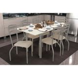 Sala De Jantar Completa Elba Tampo Madeirado C/ Vidro 160cm E 6 Cadeiras Portugal Niquel/off White - Courano Bege - Kappesberg