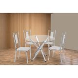 Sala De Jantar Completa Volga C/ Tampo De Vidro 95cm E 4 Cadeiras Florença Cromada - Courano Branco - Kappesberg
