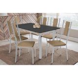 Sala De Jantar Completa Elba Tampo Madeirado C/ Vidro 120cm E 6 Cadeiras Lisboa Cromada/preto - Courano Capuccino - Kappesberg