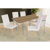 Sala De Jantar Completa Elba C/ Tampo De Madeira 160cm E 6 Cadeiras Amsterdã Cromada/nogueira - Courano Branco - Kappesberg