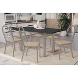 Sala De Jantar Completa Elba Tampo Madeirado C/ Vidro 160cm E 6 Cadeiras Holanda Niquel/preto - Courano Bege - Kappesberg