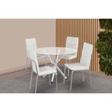 Sala De Jantar Completa Volga C/ Tampo De Vidro 95cm E 4 Cadeiras Amsterdã Cromada - Courano Branco - Kappesberg