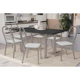 Sala De Jantar Completa Elba Tampo Madeirado C/ Vidro 160cm E 6 Cadeiras Holanda Niquel/preto - Courano Branco - Kappesberg