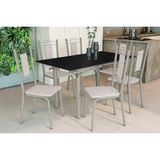 Sala De Jantar Completa Elba Tampo Madeirado C/ Vidro 160cm E 6 Cadeiras Florença Niquel/preto - Courano Branco - Kappesberg