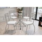 Sala De Jantar Completa Volga C/ Tampo De Vidro 95cm E 4 Cadeiras Portugal Niquel - Courano Branco - Kappesberg