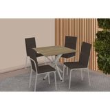 Sala De Jantar Completa Volga C/ Tampo De Madeira 90cm E 4 Cadeiras Amsterdã Niquel - Courano Marrom - Kappesberg