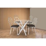 Sala De Jantar Completa Volga C/ Tampo De Vidro 95cm E 4 Cadeiras Noruega Cromada - Courano Preto - Kappesberg