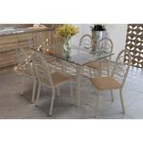 Sala De Jantar Completa Elba C/ Tampo De Vidro 140cm E 6 Cadeiras Holanda Niquel - Courano Capuccino - Kappesberg