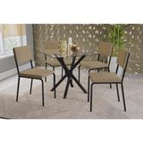 Sala De Jantar Completa Volga C/ Tampo De Vidro 90cm E 4 Cadeiras Zaria Preto - Boucle Bege - Kappesberg