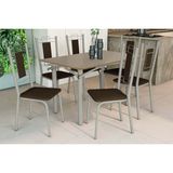 Sala De Jantar Completa Elba Tampo Madeirado C/ Vidro 120cm E 6 Cadeiras Florença Niquel/freijo Bronze - Courano Marrom - Kappesberg