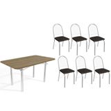 Sala De Jantar Completa Elba C/ Tampo De Madeira 160cm E 6 Cadeiras Noruega Cromada/nogueira - Courano Preto - Kappesberg