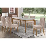 Sala De Jantar Completa Londrina Tampo Madeirado C/ Vidro 180x90cm E 6 Cadeiras Dafne Capuccino/linho Bege Turim - Rufato