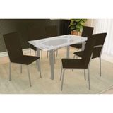 Sala De Jantar Completa Elba C/ Tampo De Vidro 150cm E 6 Cadeiras Amsterdã Niquel - Courano Marrom - Kappesberg