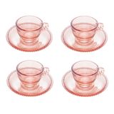 Cj 4 Xícaras P/café C/pires Cristal Pearl Bolinha Rosa 80ml Wolff