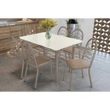Conjunto: Mesa Sala Jantar Elba Tampo Madeirado C/ Vidro 120cm E 6 Cadeiras Holanda Niquel/off White - Courano Bege - Kappesberg