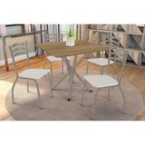 Conjunto: Mesa Sala Jantar Volga C/ Tampo De Madeira 90cm E 4 Cadeiras Portugal Niquel/nogueira - Branco - Kappesberg