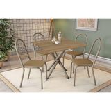 Conjunto: Mesa Sala Jantar Volga C/ Tampo De Madeira 90cm E 4 Cadeiras Holanda Niquel/nogueira - Courano Capuccino - Kappesberg