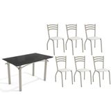 Conjunto: Mesa Sala Jantar Elba Tampo Madeirado C/ Vidro 120cm E 6 Cadeiras Portugal Niquel/preto - Courano Branco - Kappesberg
