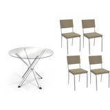 Conjunto: Mesa Sala Jantar Volga C/ Tampo De Vidro 95cm E 4 Cadeiras Zaria Cromada - Boucle Bege - Kappesberg