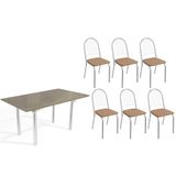 Conjunto: Mesa De Cozinha Elba Tampo Madeirado C/ Vidro 160cm E 6 Cadeiras Noruega Cromada/freijo Bronze - Courano Capuccino - Kappesberg
