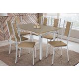 Conjunto: Mesa Sala Jantar Elba Tampo Madeirado C/ Vidro 120cm E 6 Cadeiras Lisboa Cromada/freijo Bronze - Courano Capuccino - Kappesberg