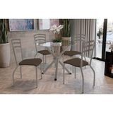 Conjunto: Mesa De Cozinha Volga C/ Tampo De Vidro 95cm E 4 Cadeiras Portugal Niquel - Courano Marrom - Kappesberg