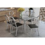 Sala De Jantar Completa Elba C/ Tampo De Vidro 150cm E 6 Cadeiras Holanda Cromada - Courano Preto - Kappesberg