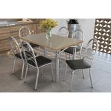 Conjunto: Mesa Sala Jantar Elba Tampo Madeirado C/ Vidro 120cm E 6 Cadeiras Holanda Cromada/freijo Bronze - Courano Preto - Kappesberg