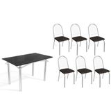 Conjunto: Mesa Sala Jantar Elba Tampo Madeirado C/ Vidro 120cm E 6 Cadeiras Noruega Cromada/preto - Courano Preto - Kappesberg