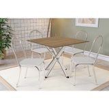 Conjunto: Mesa Sala Jantar Volga C/ Tampo De Madeira 90cm E 4 Cadeiras Noruega Cromado/nogueira - Branco - Kappesberg