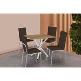 Conjunto: Mesa Sala Jantar Volga C/ Tampo De Madeira 90cm E 4 Cadeiras Amsterdã Cromado/nogueira - Marrom - Kappesberg