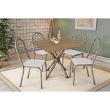 Conjunto: Mesa Sala Jantar Volga C/ Tampo De Madeira 90cm E 4 Cadeiras Holanda Niquel/nogueira - Branco - Kappesberg