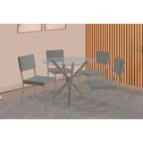 Conjunto: Mesa De Cozinha Volga C/ Tampo De Vidro 95cm E 4 Cadeiras Zaria Niquel - Boucle Cinza - Kappesberg